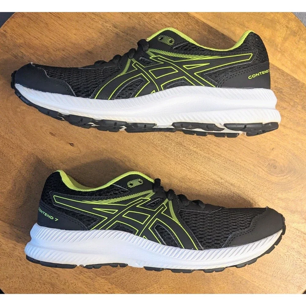 ASICS Contend 7 Kids Youth 5.5  Black Lime Green Sneakers Unisex 1014A192